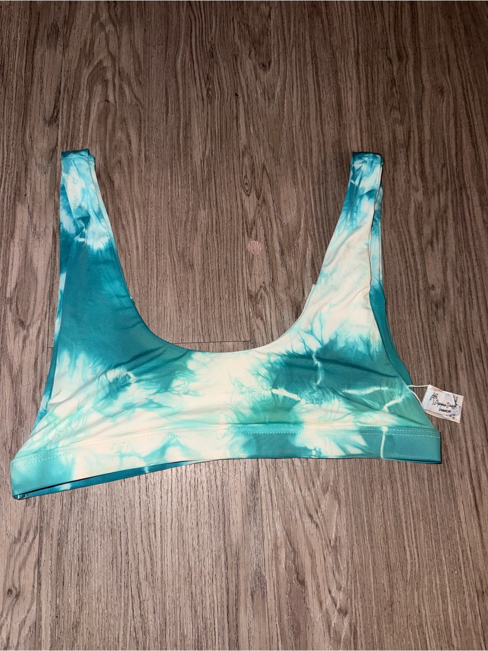 Dippin' Daisy's Teal and White Tie-Dye Bikini Top